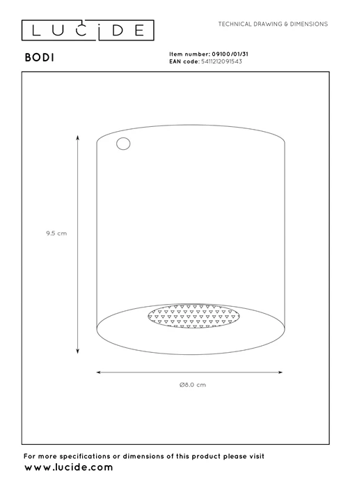 Lucide BODI - Deckenstrahler - Ø 8 cm - 1xGU10 - Weiß - technisch